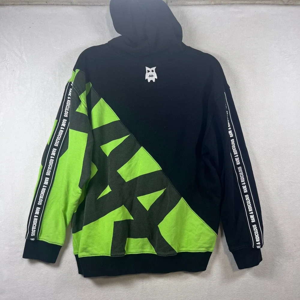 Team RAR Rare and Ridiculous Hoodie Black Neon Green Colorblock Mens Med Skater